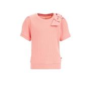 WE Fashion T-shirt zalm Roze Meisjes Katoen Ronde hals Effen - 98/104