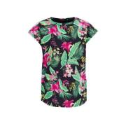 WE Fashion T-shirt met bladprint donkerblauw/groen/roze Meisjes Katoen...
