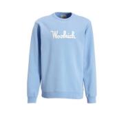 Woolrich sweater met tekst lichtblauw Tekst - 164 | Sweater van Woolri...