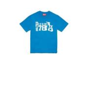 Diesel T-shirt met printopdruk blauw Jongens Katoen Ronde hals Printop...