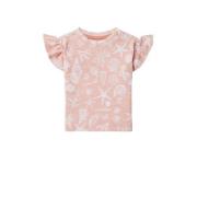 Noppies baby T-shirt met all over print en ruches roze Meisjes Biologi...