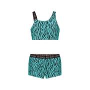 Just Beach crop bikini turquoise/zwart Blauw Meisjes Polyester Zebrapr...