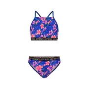 Just Beach crop bikini blauw/roze Meisjes Gerecycled polyester Bloemen...
