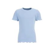 WE Fashion ribgebreid T-shirt nautical blue Blauw Meisjes Katoen Ronde...