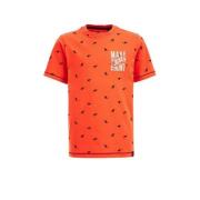 WE Fashion T-shirt met all over print oranje Jongens Biologisch katoen...