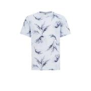 WE Fashion T-shirt met bladprint lichtgrijs/blauw Jongens Katoen Ronde...