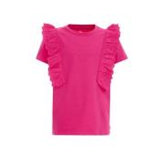 WE Fashion top roze Meisjes Biologisch katoen Ronde hals Effen - 92