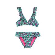 WE Fashion triangel bikini met ruches groen/roze Meisjes Polyamide Blo...