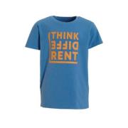 anytime T-shirt met tekstopdruk blauw Jongens Katoen Ronde hals Tekst ...