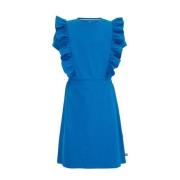 WE Fashion jurk blauw Meisjes Stretchkatoen Ronde hals Effen - 158/164