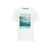 WE Fashion T-shirt met printopdruk wit/groen Jongens Katoen Ronde hals...