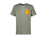 Vingino T-shirt Herso met printopdruk olijfgroen/oranje Jongens Katoen...