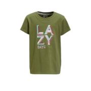 Me & My Monkey T-shirt Parille met tekstopdruk khaki Groen Meisjes Kat...