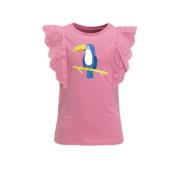 anytime T-shirt met printopdruk roze Meisjes Polyester Ronde hals Prin...