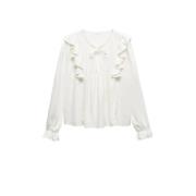 Mango Kids blouse ecru Meisjes Viscose V-hals Effen - 158(XS)