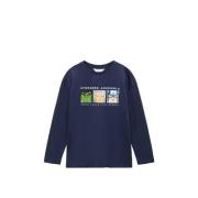 Mango Kids sweater met printopdruk donkerblauw Printopdruk - 140