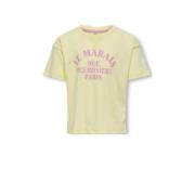 KIDS ONLY GIRL T-shirt KOGSINNA met tekst lichtgeel/roze Meisjes Katoe...