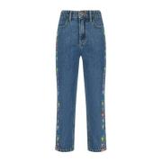 Vingino straight fit jeans met sterren mid blue wash Blauw Meisjes Den...