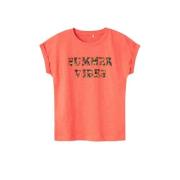NAME IT KIDS T-shirt NKFFAMMA met tekst koraal Oranje Meisjes Katoen R...