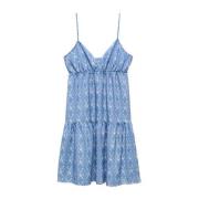 Mango Kids jurk met all over print lichtblauw Meisjes Viscose V-hals A...