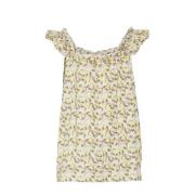 VERO MODA GIRL top VMNATALI met all over print en ruches geel/wit/brui...