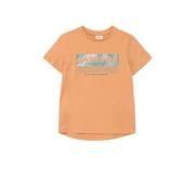 s.Oliver T-shirt met tekst oranje Jongens Katoen Ronde hals Tekst - 92...
