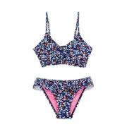WE Fashion crop bikini met ruches donkerblauw/roze Meisjes Polyamide -...