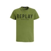 REPLAY T-shirt met tekst Groen Jongens Katoen Ronde hals Tekst - 164