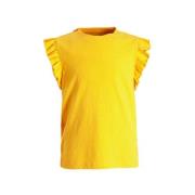 anytime T-shirt met ruffle geel Meisjes Katoen Ronde hals Effen - 158/...