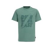 WE Fashion t-shirt groen/donkergroen Jongens Katoen Ronde hals Printop...