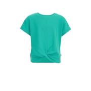 WE Fashion T-shirt groen Meisjes Polyester Ronde hals Effen - 122/128