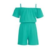 WE Fashion off shoulder playsuit petrol groen Effen - 122/128