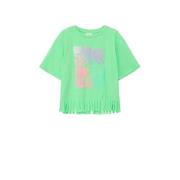 s.Oliver T-shirt met printopdruk en franjes neongroen Meisjes Polyeste...