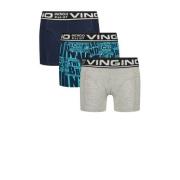 Vingino boxershort Paper Text - set van 3 donkerblauw/grijs melange Jo...