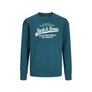 JACK & JONES JUNIOR sweater JJELOGO met logo petrol Blauw Logo - 128