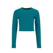 WE Fashion longsleeve petrol groen Meisjes Stretchkatoen Ronde hals Ef...