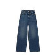 s.Oliver high waist wide leg jeans dark blue denim Blauw Effen - 134