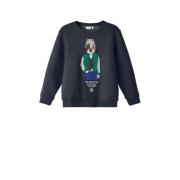 NAME IT KIDS sweater met printopdruk donkerblauw Printopdruk - 146/152