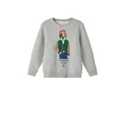 NAME IT KIDS sweater met printopdruk grijs melange Printopdruk - 134/1...