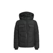 JACK & JONES JUNIOR gewatteerde jas zwart Jongens Polyester Capuchon E...