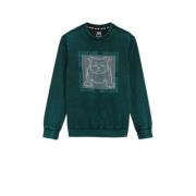 WE Fashion longsleeve met printopdruk donkergroen/wit Jongens Katoen R...