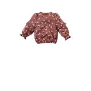 Z8 sweater Sylvie bruin/roze Longsleeve Meisjes Stretchkatoen Ronde ha...