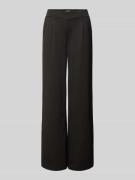 Wide leg stoffen broek in zwart met bandplooien, model 'Rizetta'