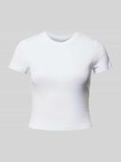 T-shirt met geribde ronde hals, model 'ELINA'