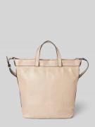 Tote bag van puur leer met labeldetail, model 'Elvira'