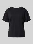 T-shirt met geribde ronde hals