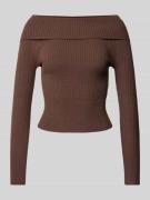 Gebreide pullover met geribde boothals