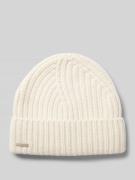 Beanie van puur kasjmier met labeldetail