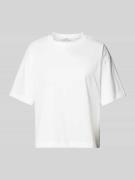 T-shirt met geribde ronde hals