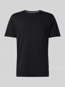 T-shirt met geribde ronde hals